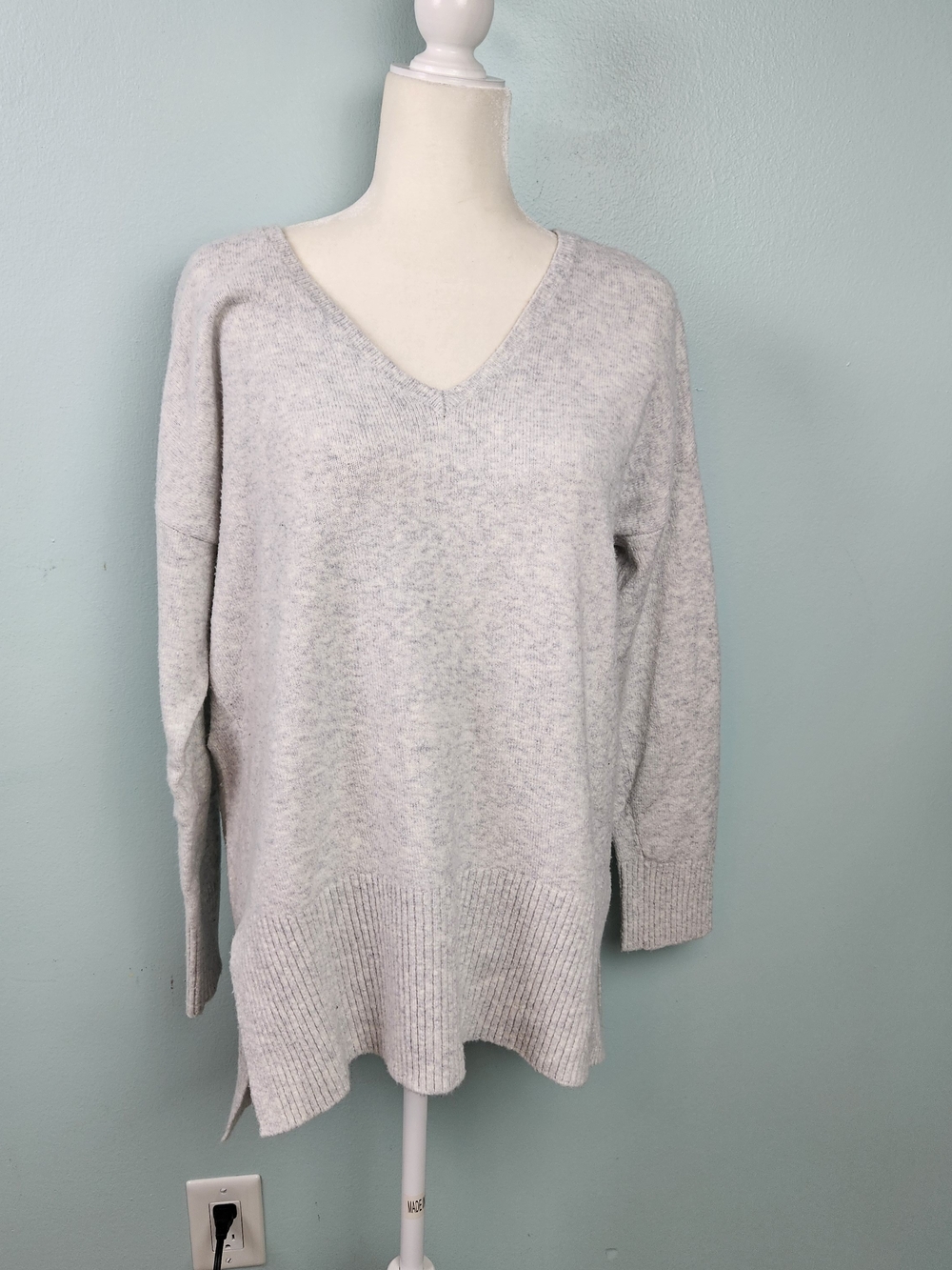 LOFT Light Gray V-Neck Tunic Sweater